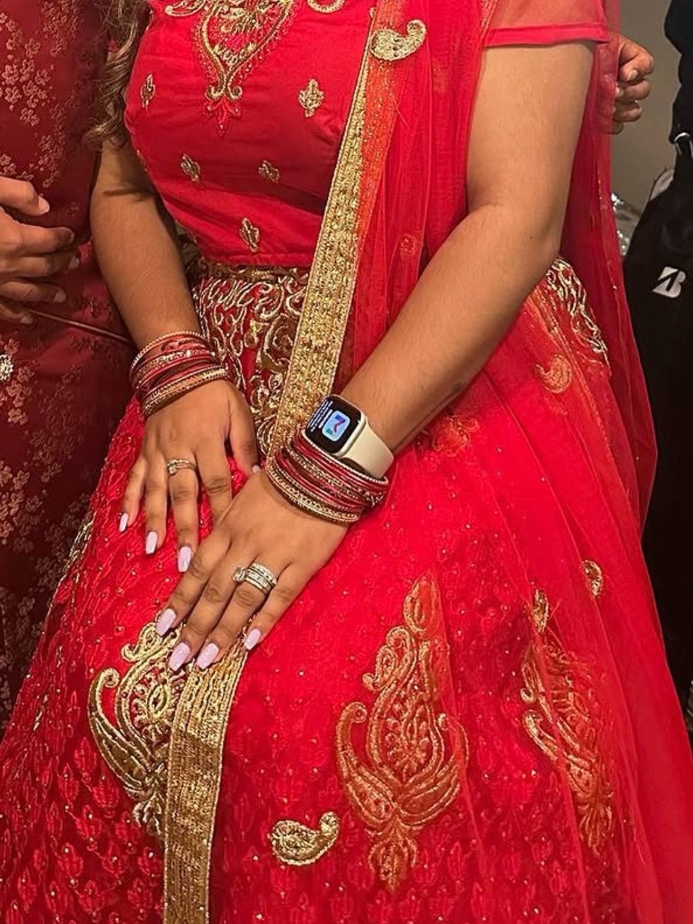Red Embroidered Indian Lehenga with Gold Accents